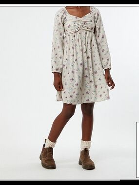 PacSun Kids Cream Floral Empire-Waist Long-Sleeve Dress Sz 14/16 XXL